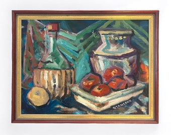 Vintage Fauvism Still Life Oil Painting by Artist Stanford, Hobby House Sacramento CA, Original Still Life Art, 1950's Framed Oil On Canvas