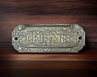 Fancy Brass Letter Slot, Antique Brass Mail Slot, Antique Victorian Door Drop Letter Mail Slot, Antique Mail Slot Cover, Victorian Hardware