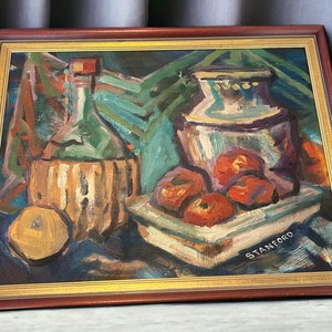 Vintage Fauvism Still Life Oil Painting by Artist Stanford, Hobby House Sacramento CA, Original Still Life Art, 1950's Framed Oil On Canvas Bild 6