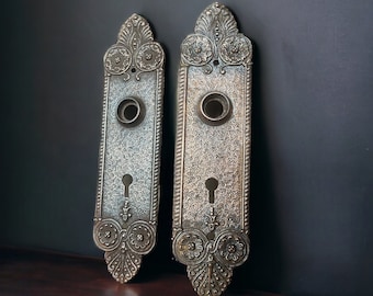 Antique Rococo Door Plates Set of 2, Antique Neo Classical Brass Architectural Salvage Door Plates, Set of Three French Baroque Back Plates