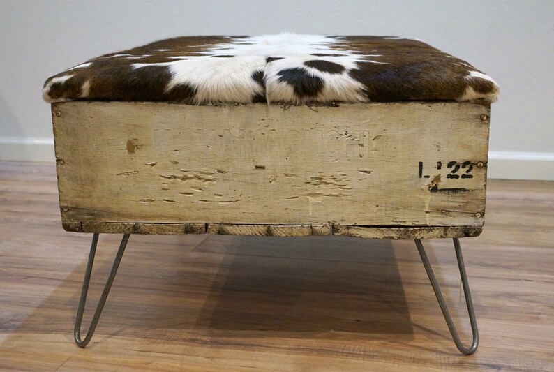 Cowhide Ottoman Cowhide Coffee Table Upcyled Storage Bench Etsy
