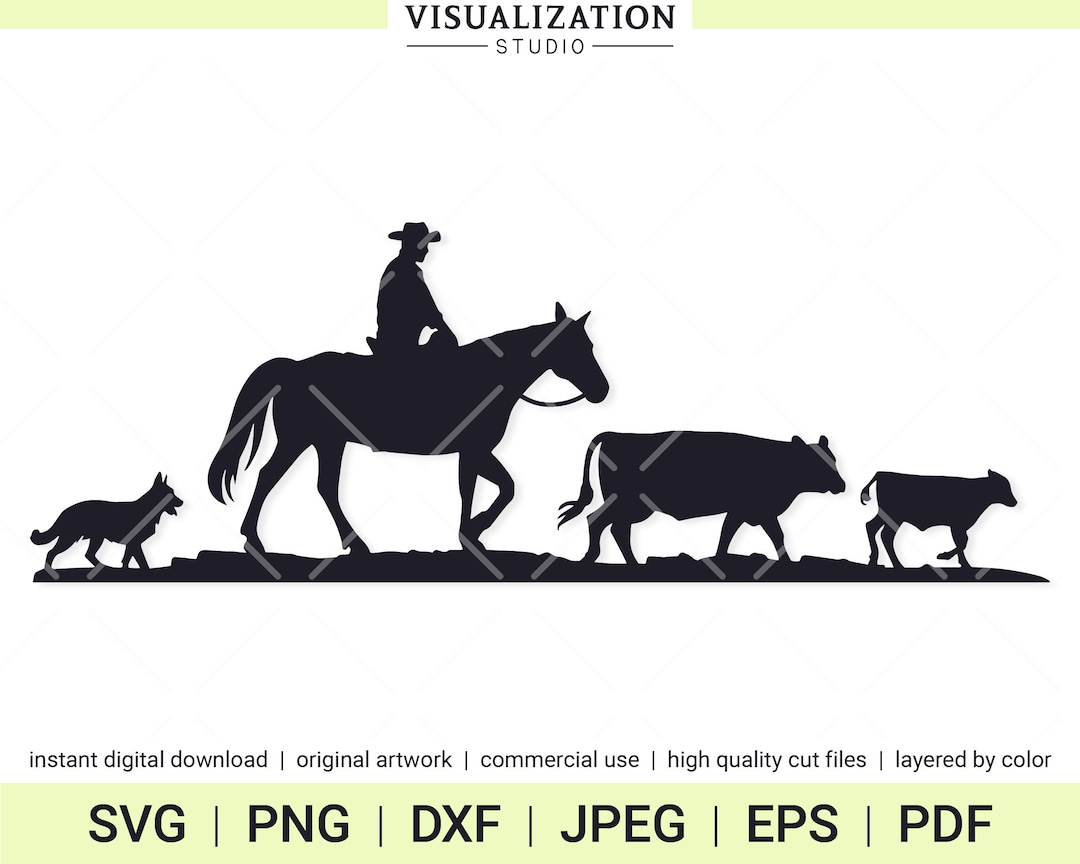 Cattle Drive Cowboy Vector Clipart INSTANT DIGITAL DOWNLOAD Svg Png Dxf