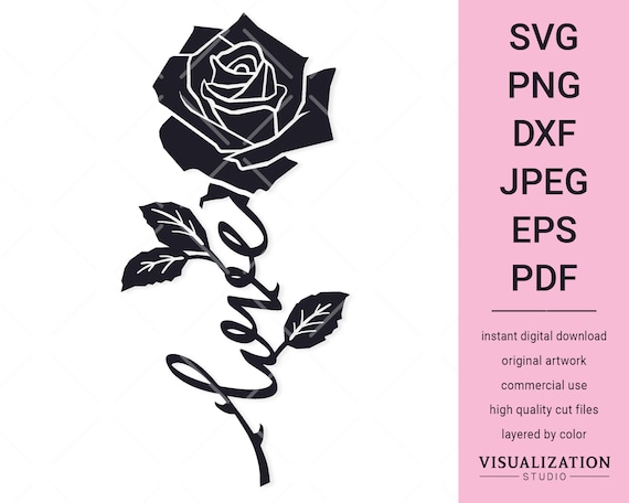 I love you- long stem rose-Instant Download- svg-png-jpg files included-  graphic design- sublimation-clip art-vector