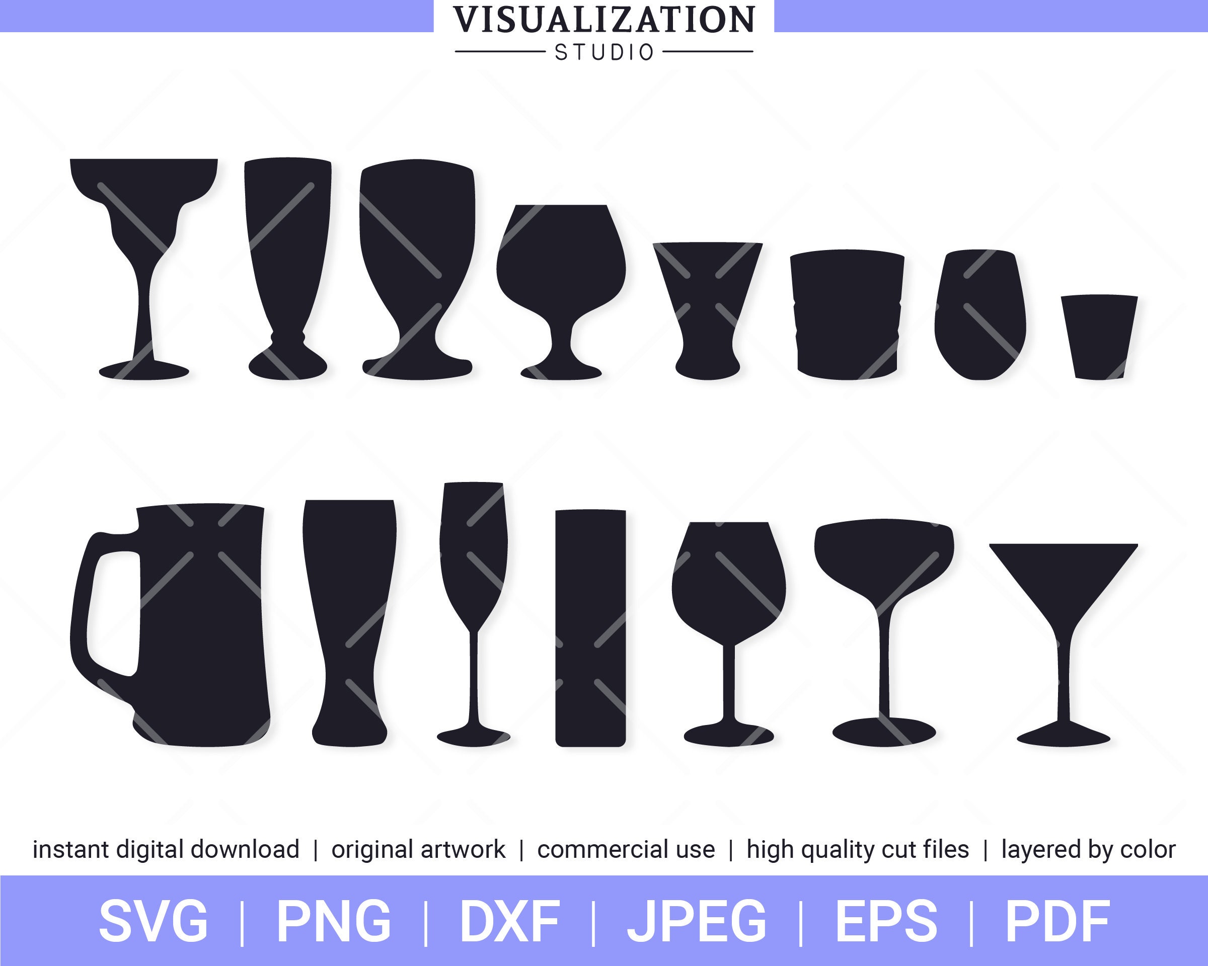 Martini Glasses SVG PNG EPS Dxf. Whole Image & Layered Files