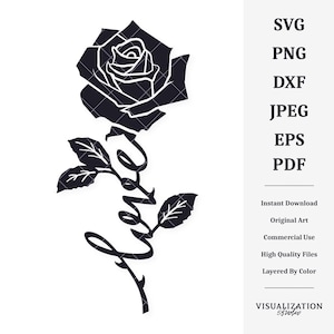 Tige d'amour rose V2 | Oeuvre D'art Vectorielle | TÉLÉCHARGEMENT NUMÉRIQUE INSTANTANÉ | svg | png | dxf | jpeg | EPS | pdf