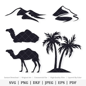 Cammelli nel deserto / Pacchetto vettoriale / DOWNLOAD DIGITALE IMMEDIATO / svg / png / dxf / jpeg / eps / pdf