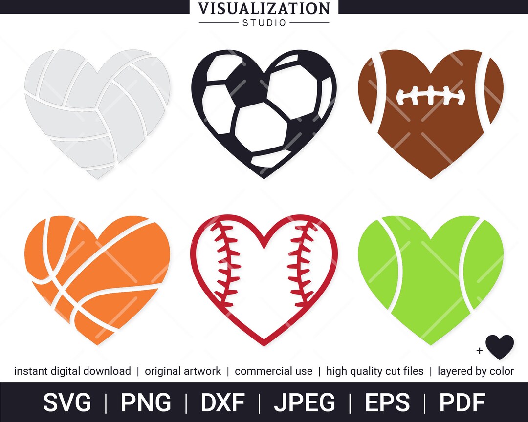 Sport Hearts Vector Clipart Set INSTANT DIGITAL DOWNLOAD Svg Png Dxf