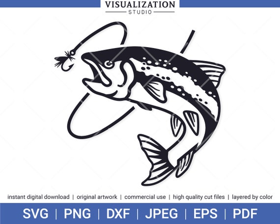 Fly Fishing Trout Vector Clipart INSTANT DIGITAL DOWNLOAD Svg Png