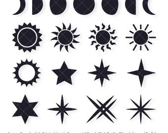 Sun Moon and Stars | Vector Bundle | INSTANT DIGITAL DOWNLOAD | svg | png | dxf | jpeg | eps | pdf