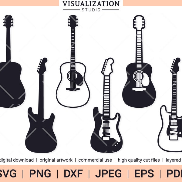 Guitars | Vector Clipart Set | INSTANT DIGITAL DOWNLOAD | svg | png | dxf | jpeg | eps | pdf