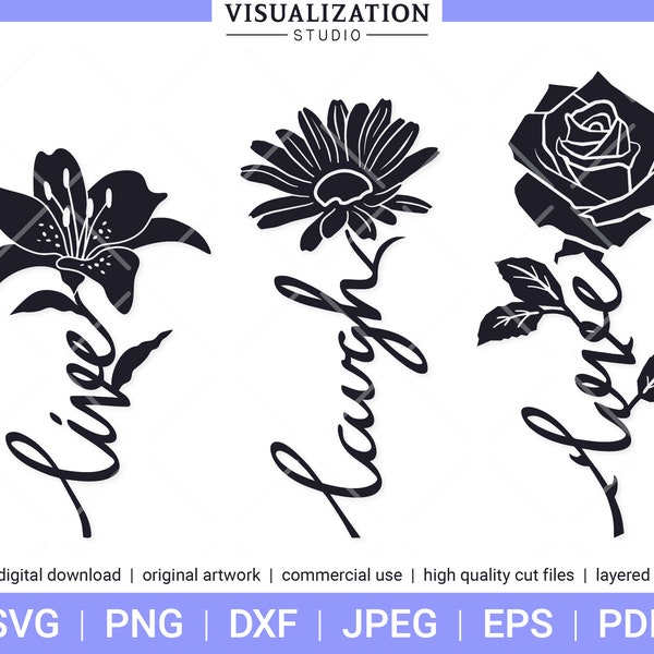 Flower Word Stems | Live Laugh Love | Vector Set | INSTANT DIGITAL DOWNLOAD | svg | dxf | eps | png