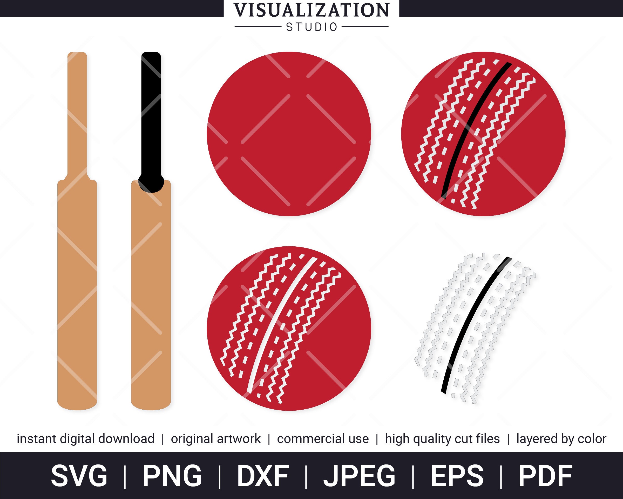 Cricket Ball and Bat Vector Clipart Set INSTANT DIGITAL Etsy UK
