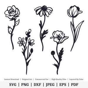 Fleurs de jardin | Pack de vecteurs | TÉLÉCHARGEMENT NUMÉRIQUE INSTANTANÉ | svg | png | dxf | jpeg | EPS | pdf