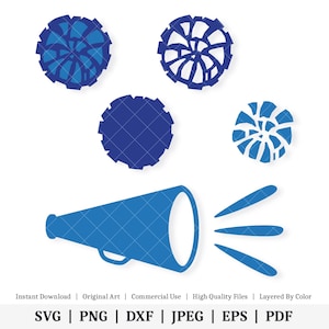 Cheer Pom Pom y Megáfono / Ilustraciones vectoriales / DESCARGA DIGITAL INSTANTE / svg / png / dxf / jpeg / eps / pdf