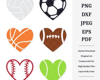 Sport Hearts | Vector Bundle | INSTANT DIGITAL DOWNLOAD | svg | png | dxf | jpeg | eps | pdf