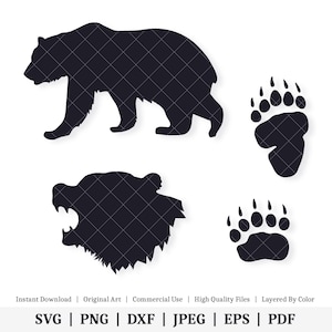 Formes d'ours grizzli | Pack de vecteurs | TÉLÉCHARGEMENT NUMÉRIQUE INSTANTANÉ | svg | png | dxf | jpeg | EPS | pdf
