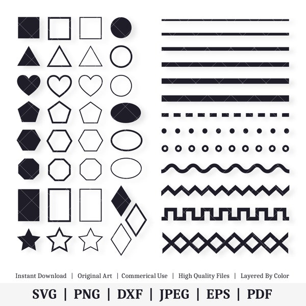 Basic Shapes and Lines | Vector Bundle | INSTANT DIGITAL DOWNLOAD | svg | png | dxf | jpeg | eps | pdf