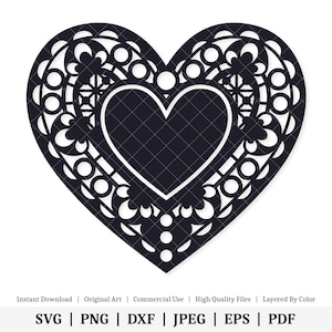 Hart met kant | Vectorkunstwerk | DIRECT DIGITALE DOWNLOAD | Svg | png | dxf | jpeg | eps | pdf