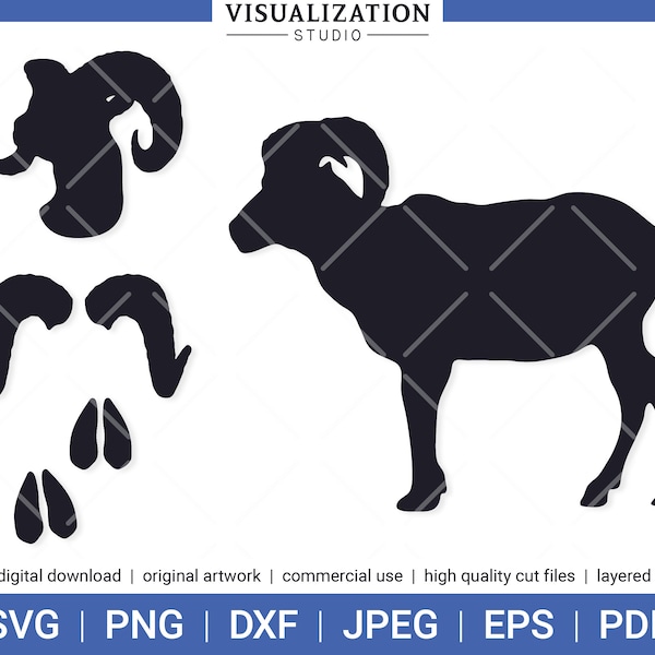 Bighorn Sheep Shapes | Vector Clipart Set | INSTANT DIGITAL DOWNLOAD | svg | png | dxf | jpeg | eps | pdf