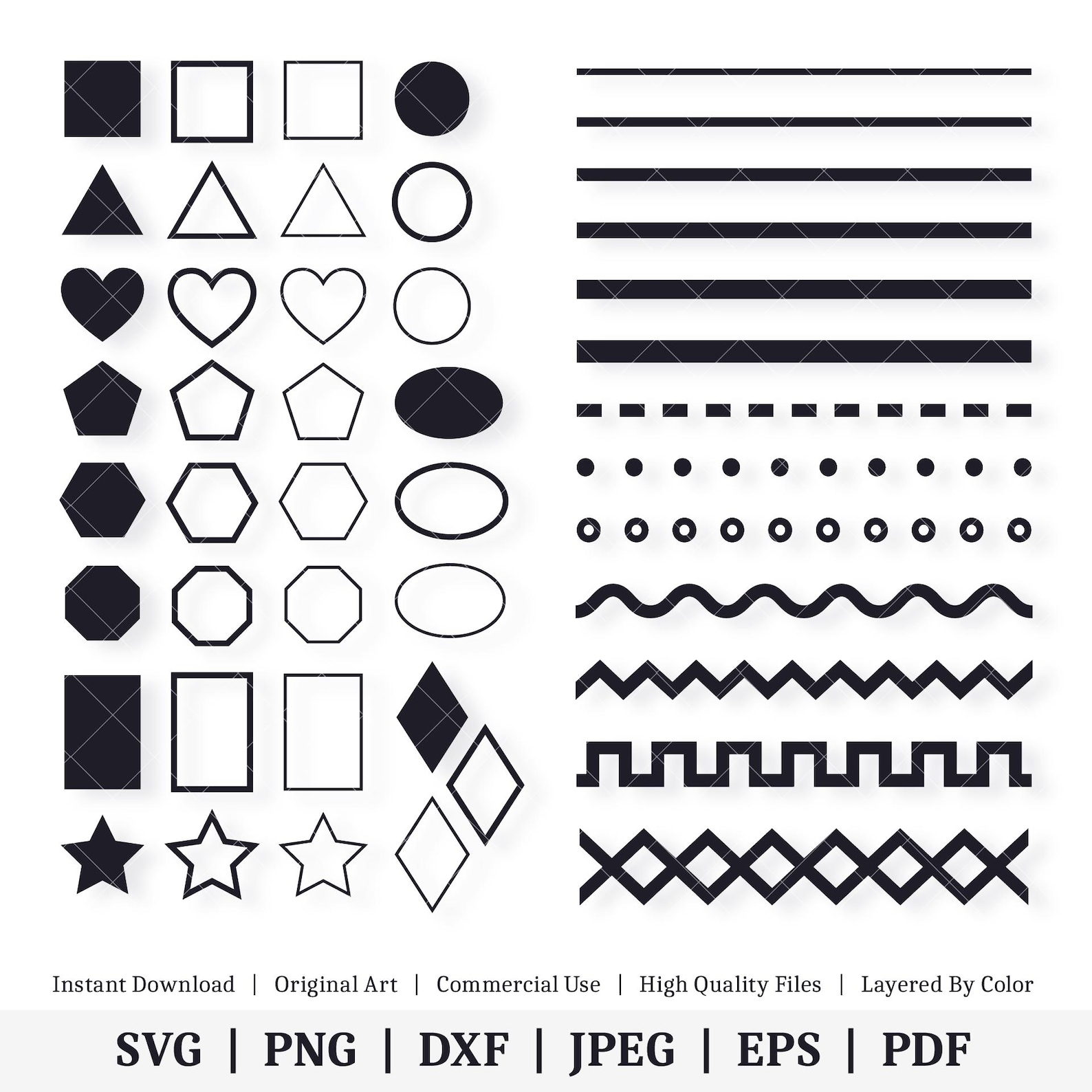 Basic Shapes and Lines | Vector Bundle | INSTANT DIGITAL DOWNLOAD | Svg ...