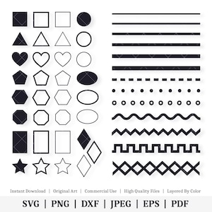 Podstawowe kształty i linie | Pakiet wektorowy | NATYCHMIASTOWE POBIERANIE CYFROWE | svg | png | dxf | jpeg | eps | pdf