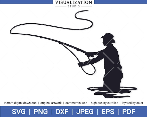 Fly Fishing Man Vector Clipart INSTANT DIGITAL DOWNLOAD Svg Png Dxf Jpeg  Eps Pdf 