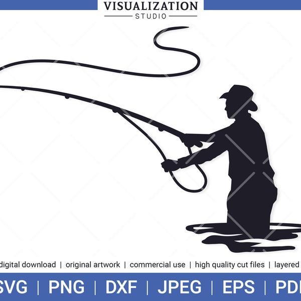 Fly Fishing Man | Vector Clipart | INSTANT DIGITAL DOWNLOAD | svg | png | dxf | jpeg | eps | pdf