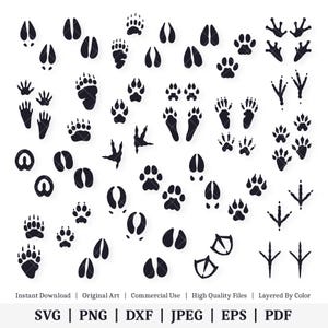 野生動物の足跡 | ベクターバンドル | インスタントデジタルダウンロード | svg | png | dxf | jpeg | eps | pdf
