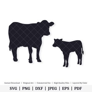 牛と子牛 | ベクターアートワーク | インスタントデジタルダウンロード | svg | png | dxf | jpeg | eps | pdf