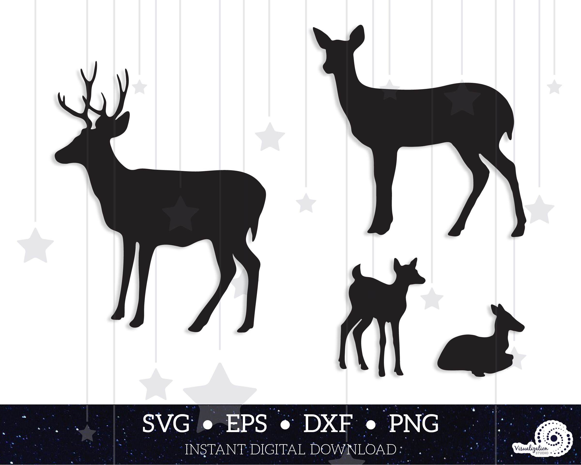 Download Deer Family Doe Buck Fawns Vectors Instant Digital Etsy