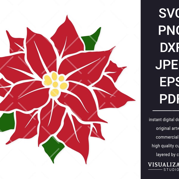Christmas Poinsettia | Vector Clipart | INSTANT DIGITAL DOWNLOAD | svg | png | dxf | jpeg | eps | pdf