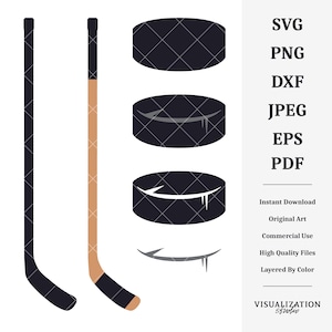 Bâton et rondelle de hockey sur glace | Oeuvre D'art Vectorielle | TÉLÉCHARGEMENT NUMÉRIQUE INSTANTANÉ | svg | png | dxf | jpeg | EPS | pdf