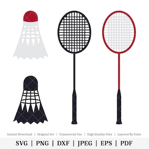 Badminton Birdie y Raqueta / Ilustraciones vectoriales / DESCARGA DIGITAL INSTANTE / svg / png / dxf / jpeg / eps / pdf