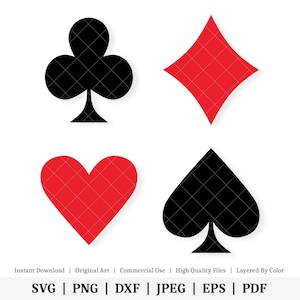 Playing Card Suits | Vector Bundle | INSTANT DIGITAL DOWNLOAD | svg | png | dxf | jpeg | eps | pdf