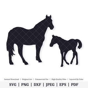 Jument et poulain | Oeuvre D'art Vectorielle | TÉLÉCHARGEMENT NUMÉRIQUE INSTANTANÉ | svg | png | dxf | jpeg | EPS | pdf