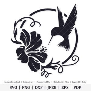 Kolibri und Hibiskus | Illustrationen | SOFORTIGER DIGITALER DOWNLOAD | svg | png | dxf | .jpg | eps | pdf