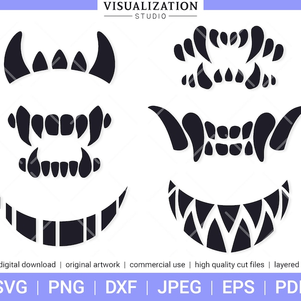 Scary Fangs and Teeth | Vector Clipart Set | INSTANT DIGITAL DOWNLOAD | svg | png | dxf | jpeg | eps | pdf