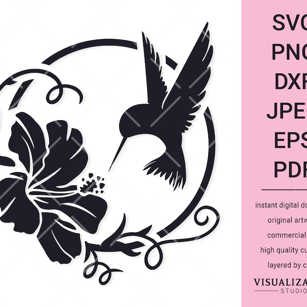 Colibri et Hibiscus | Clipart vectoriel | TÉLÉCHARGEMENT NUMÉRIQUE INSTANTANÉ | SVG | png | dxf | jpeg | eps | pdf