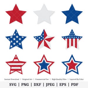 Stelle patriottiche / Pacchetto vettoriale / DOWNLOAD DIGITALE IMMEDIATO / svg / png / dxf / jpeg / eps / pdf