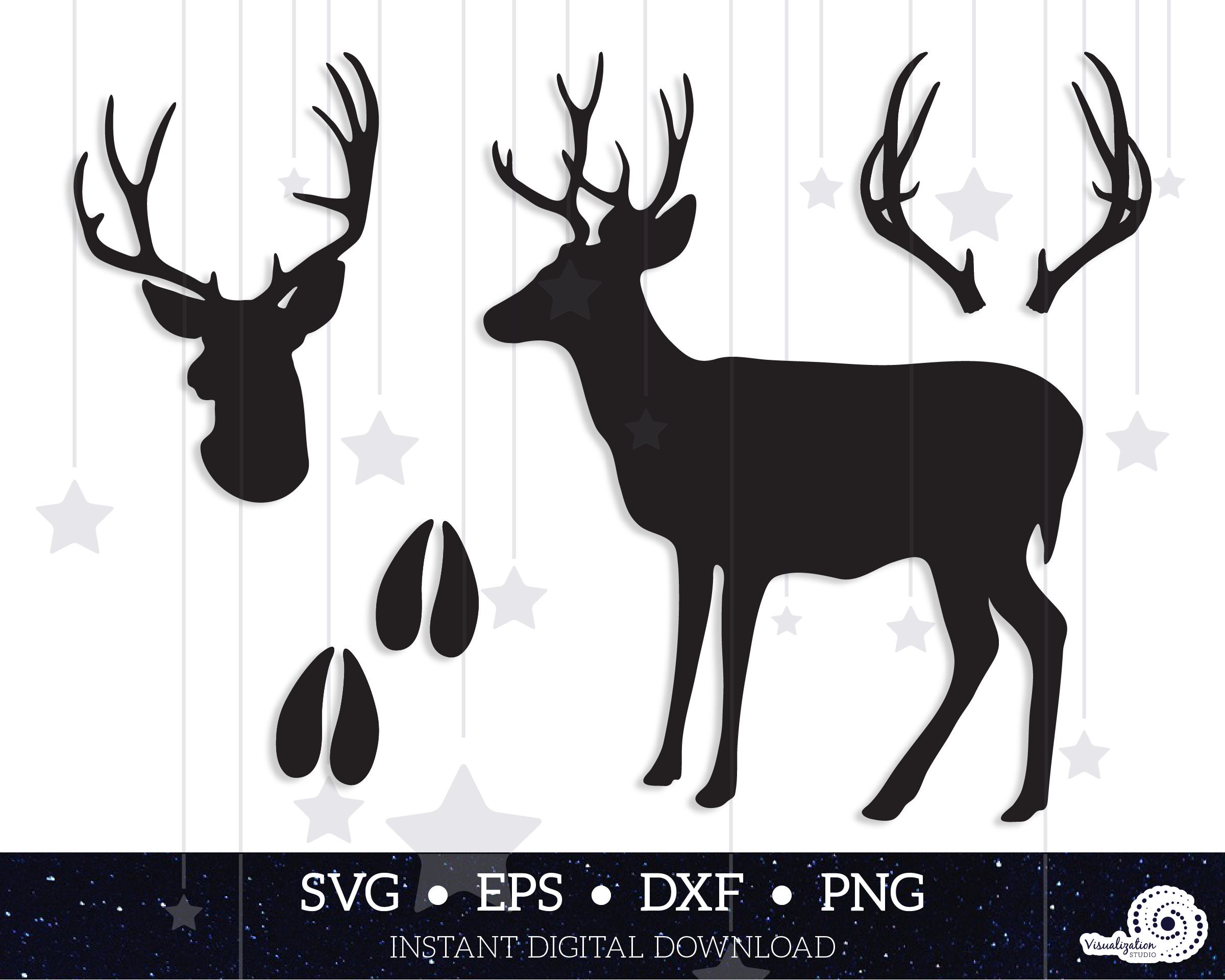 Mule Deer Silhouettes Antlers Tracks Vector INSTANT | Etsy