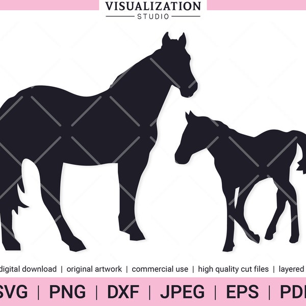 Horse Mare And Foal | Vector Clipart | INSTANT DIGITAL DOWNLOAD | svg | png | dxf | jpeg | eps | pdf