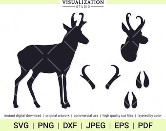 Formas de antílope berrendo / Conjunto de imágenes prediseñadas vectoriales / DESCARGA DIGITAL INSTANTE / svg / png / dxf / jpeg / eps / pdf