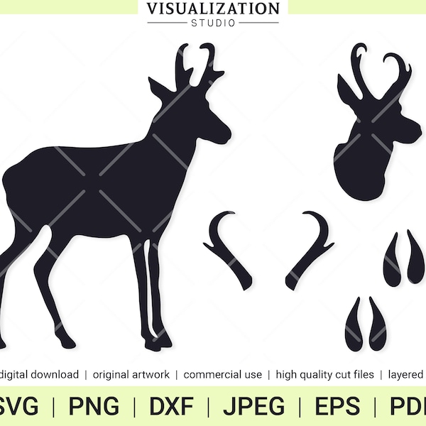 Pronghorn Antelope Shapes | Vector Clipart Set | INSTANT DIGITAL DOWNLOAD | svg | png | dxf | jpeg | eps | pdf