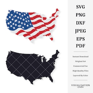 Diseño de la bandera de América / Forma del país / Ilustraciones vectoriales / DESCARGA DIGITAL INSTANTE / svg / png / dxf / jpeg / eps / pdf