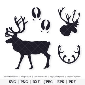 Formes de caribou et de renne | Pack de vecteurs | TÉLÉCHARGEMENT NUMÉRIQUE INSTANTANÉ | svg | png | dxf | jpeg | EPS | pdf