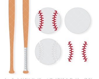 Baseball and Bat | Vector Artwork | INSTANT DIGITAL DOWNLOAD | svg | png | dxf | jpeg | eps | pdf
