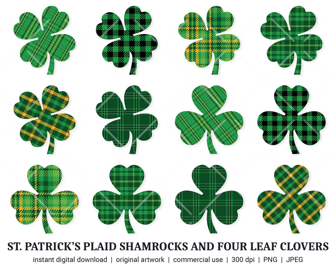 St Patricks Day Plaid Shamrocks and Four Leaf Clovers - Etsy