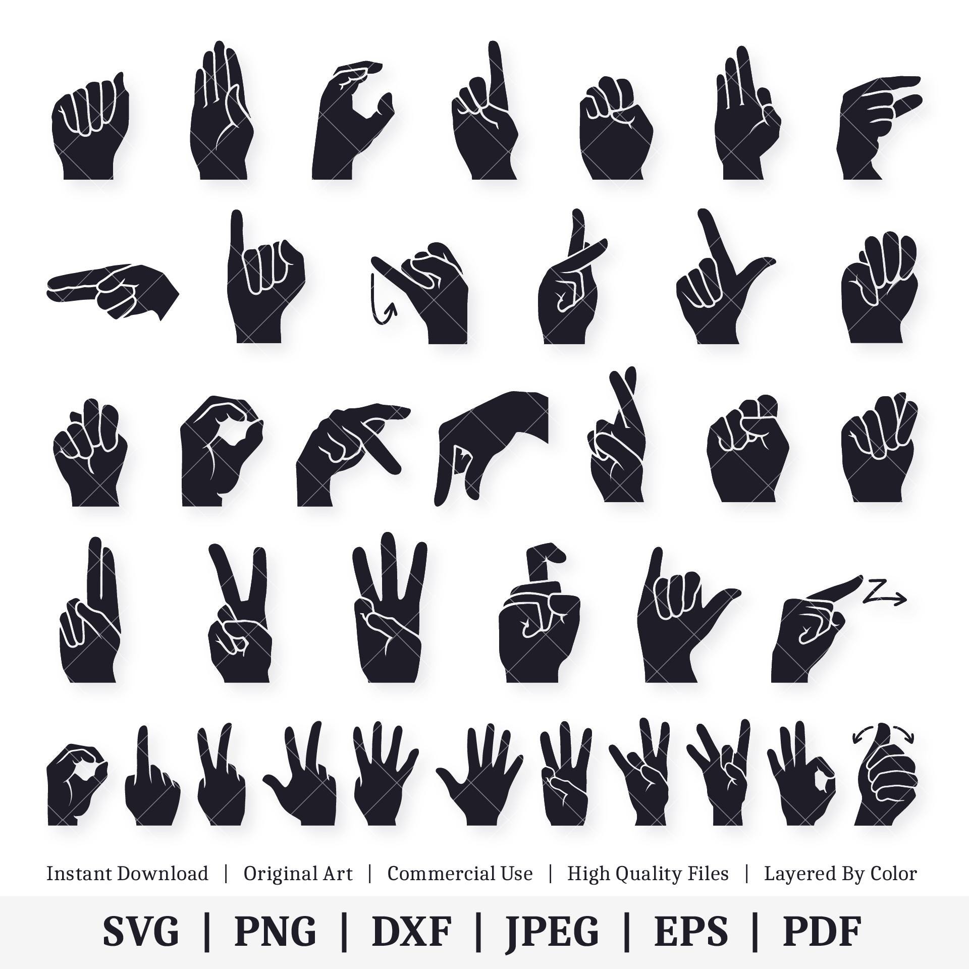 American Sign Language | A-Z | 0-10 | Vector Bundle | INSTANT DIGITAL DOWNLOAD | svg | png | dxf | jpeg | eps | pdf
