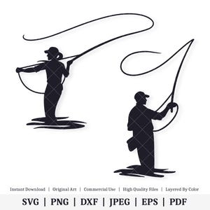Dúo de pesca con mosca / Paquete de vectores / DESCARGA DIGITAL INSTANTÁNEA / svg / png / dxf / jpeg / eps / pdf