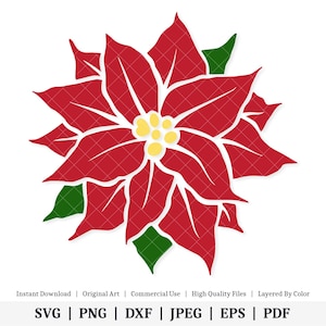 Poinsettia de Noël | Clipart vectoriel | TÉLÉCHARGEMENT NUMÉRIQUE INSTANTANÉ | svg | png | dxf | jpeg | EPS | pdf